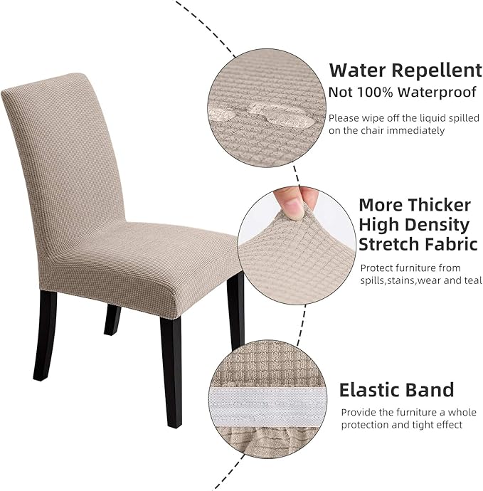 Chair Covers for Dining Room - Stretch Chair Slipcovers for Decorative Seat Protector Armless Removable Washable Elastic Dinner Universal Spandex Solid Chair Slip Covers Set (Light Khaki,6)