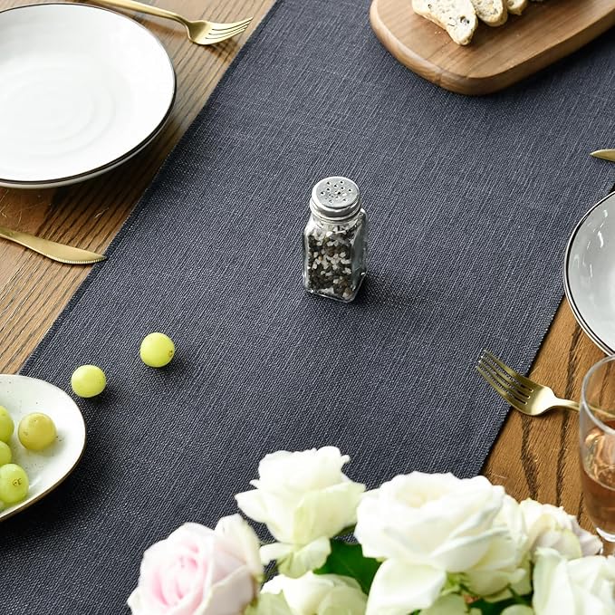 Artoid Mode Graphite Grey Tassel Table Runner, Linen Blend Rustic Farmhouse Style Kitchen Table Decoration Holiday Wedding Party Dinning Decor 13x36 Inch