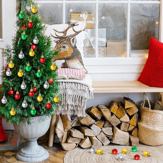 Boao 96 Pcs Christmas Mini Balls Ornaments Miniature Xmas Tree Ornaments Multicolour Shiny Small Hanging Decorations for Christmas Holiday Party Decor(1.18 Inch,Bright Colors Balls)