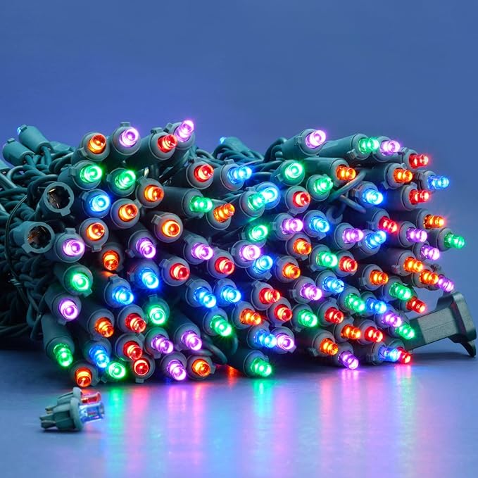 Multicolor Wide Angle Christmas Lights, Pack of 2 Sets 25 Ft 100 LED Green Wire 5mm UL Certified Commercial Grade Holiday String Light