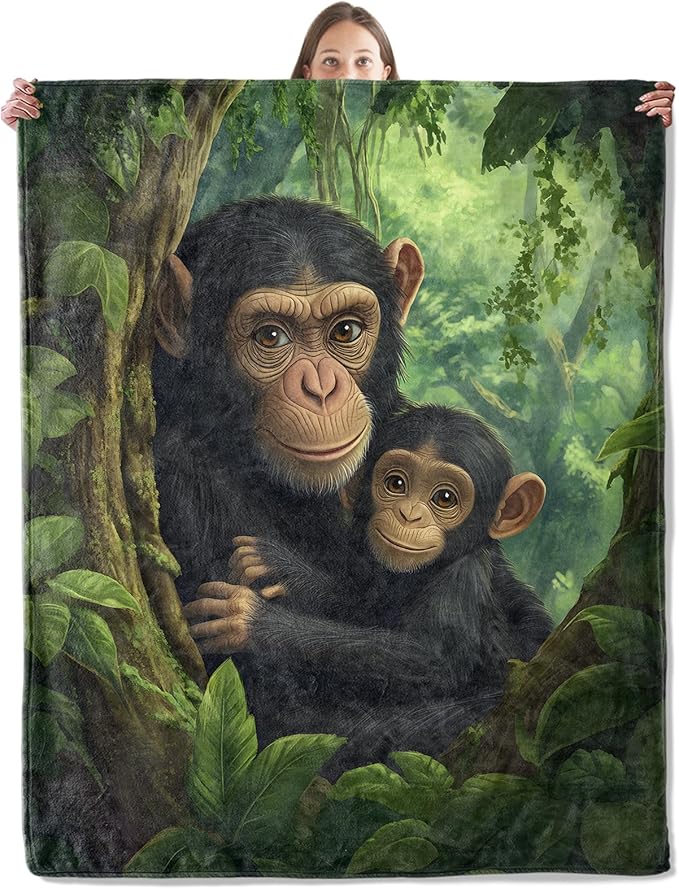 Jungle Chimpanzee Blanket, Cozy Plush Throw Blanket for Couch Bedroom Outdoor, Lightweight Soft Flannel Travel Blankets, Gifts for Women Adults Kids, Warm Decor 40"×50"