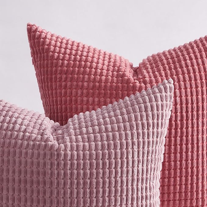 Topfinel 4 Packs Pink Decorative Throw Pillow Covers 22x22 Inch for Living Room Couch Bed Sofa, Boho Western Farmhouse Home Decor, Square Soft Moss Corduroy Fall Cushion Case 55x55 cm