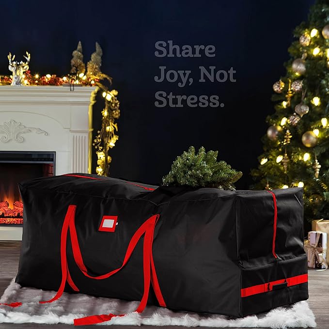 ZOBER 600D Oxford Fabric Rolling Christmas Tree Storage Bag - Fits 7.5 Ft Artificial Trees - Waterproof Christmas Tree Bag For Storage Box For Xmas, Durable Handles and Wheels - Card Slot - Black