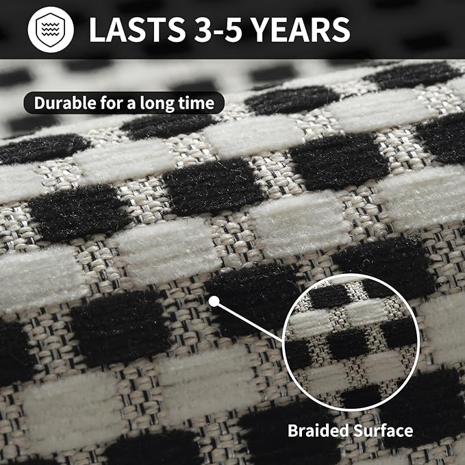 Kitchen Mat Kitchen Rugs Sets of 2 PCS Non Slip Washable, Super Absorbent Soft Braided Kitchen Mats for Floor, Rubber Backing Comfort Standing Kitchen Sink Mat Runner Rug, Black 17"x28"+17"x59"