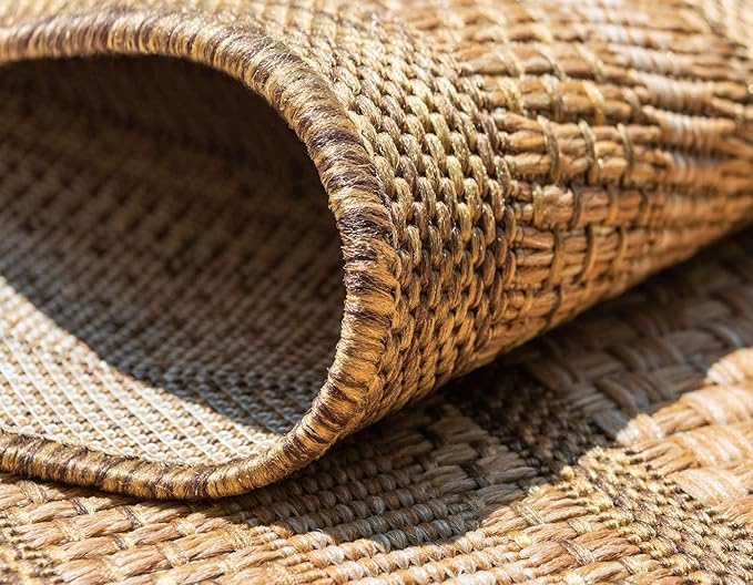 Unique Loom Outdoor Border Collection Area Rug - Multi Border (2' 2" x 3' Rectangle, Tan/ Light Brown)