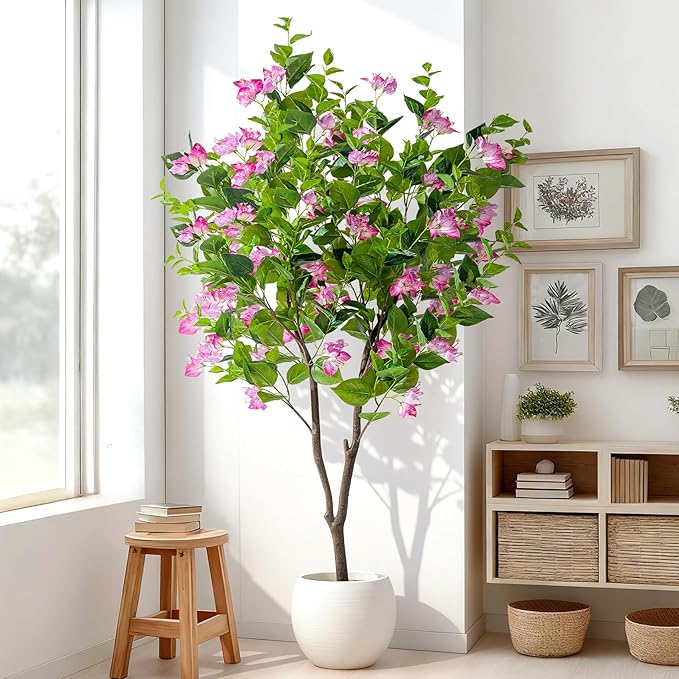 5FT Artificial Bougainvillea Tree Artificial Tree Tall Potted Fake Bougainvillea Trees for Outdoor Indoor Lifelike Potted Faux Plants with Wood Trunk and Flowers Office Wedding Home Decor
