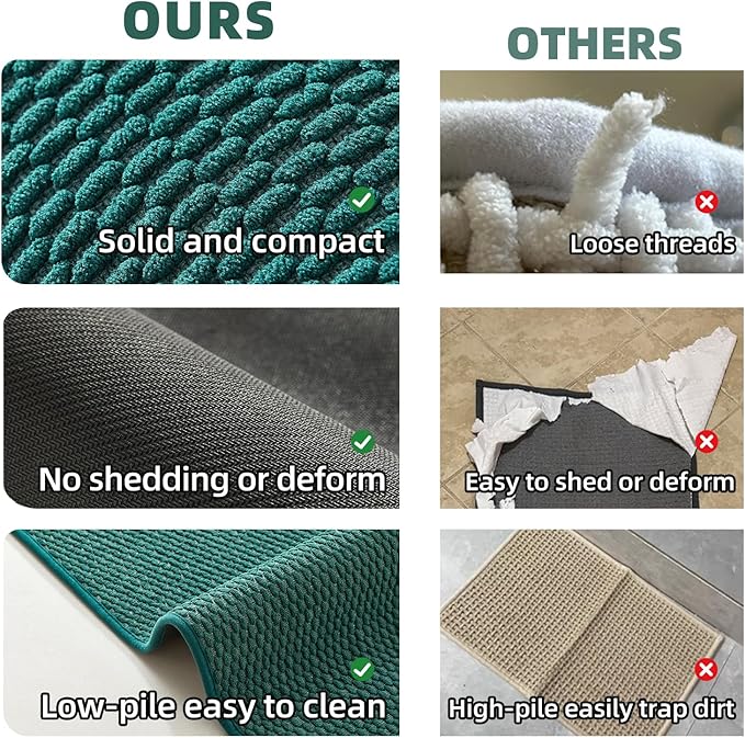 Bathroom Rugs Non Slip Washable, Super Absorbent Thin Bath Mat Quick Dry Low Pile Bathroom Rug, Dark Green 24"x36"