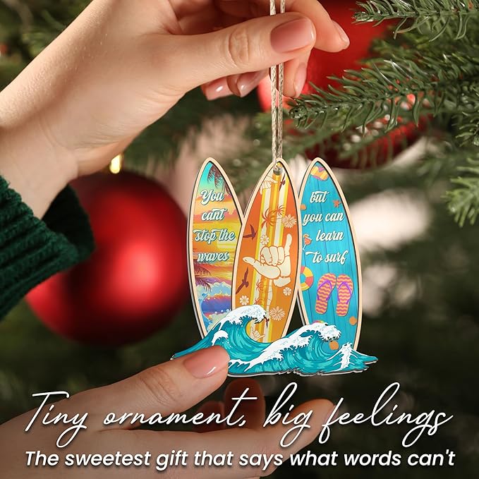 AVERXO Surfboard Ornaments for Christmas Tree - Suncatcher Christmas Ornaments 2025 - Surfboard Ornament, Surfer Gifts for Men Women, Beach Gifts for Surfers Beach Lovers Friends, Beach Ornament Decor
