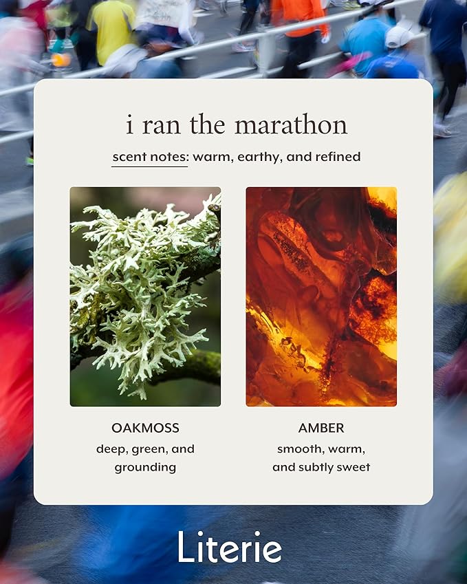 Literie NYC Inspired Scented Candle: I Ran The Marathon - Oakmoss & Amber Scent, 9oz, 50 Hour Burn, Vegan Soy & Coconut Blend Candle for Home Decor, Gift for Women & Men