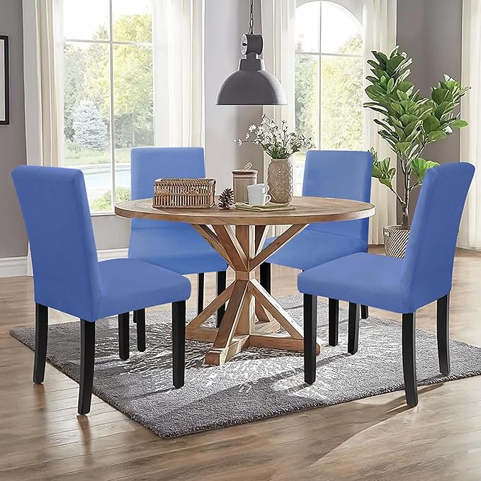Sufdari Dining Chair Covers,Kitchen Chair Cover,Parsons Chair Slipcover,Spandex Chair Protectors for Dining Room Stretch Chairs Cover Set of 8 -Fog Blue
