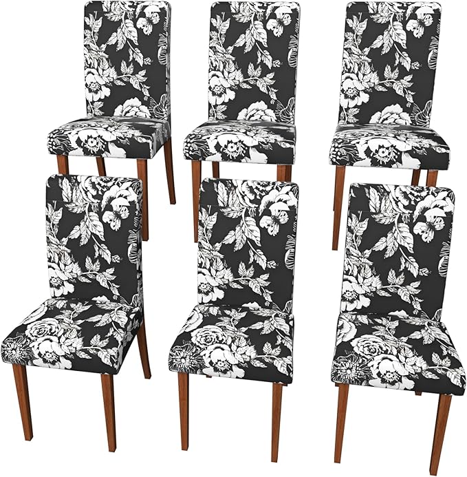 Stretch Dining Chair Covers Set of 6,Floral Print Chair Covers,Soft Removable Washable,Pet Friendly Furniture Protector,Universal Chair Slipcovers for Home, Kitchen,Ceremony Dining Room Seat