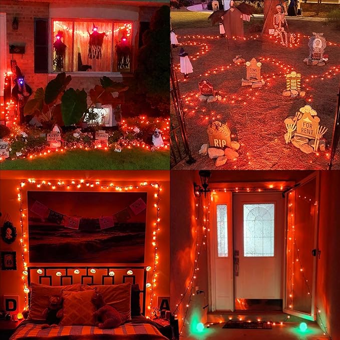 QITONG 165ft 500 LED Orange Christmas Lights, Christmas String Lights Outdoor Waterproof with 8 Modes, Green Wire Orange String Light Plug in Indoor with Timer Memory