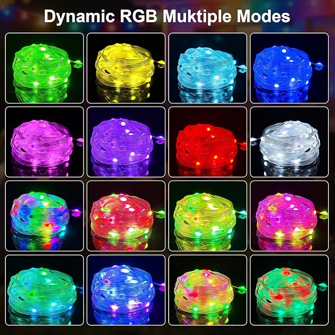 1Pack USB Plug in Christmas Fairy String Lights,16ft 50 LED Color Changing with APP Controlled & Remote Timer, Music Sync Waterproof RGB Twinkle Light Battery Powered for Bedroom Indoor Party Wedding