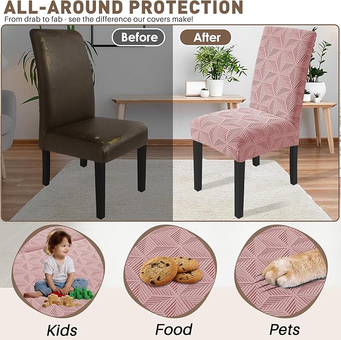 YEMYHOM Dining Chair Covers Set of 2, Stretch Dining Room Parsons Chair Slipcover, Removable Washable Furniture Protector for Home, Kitchen, Banquet (Pink)