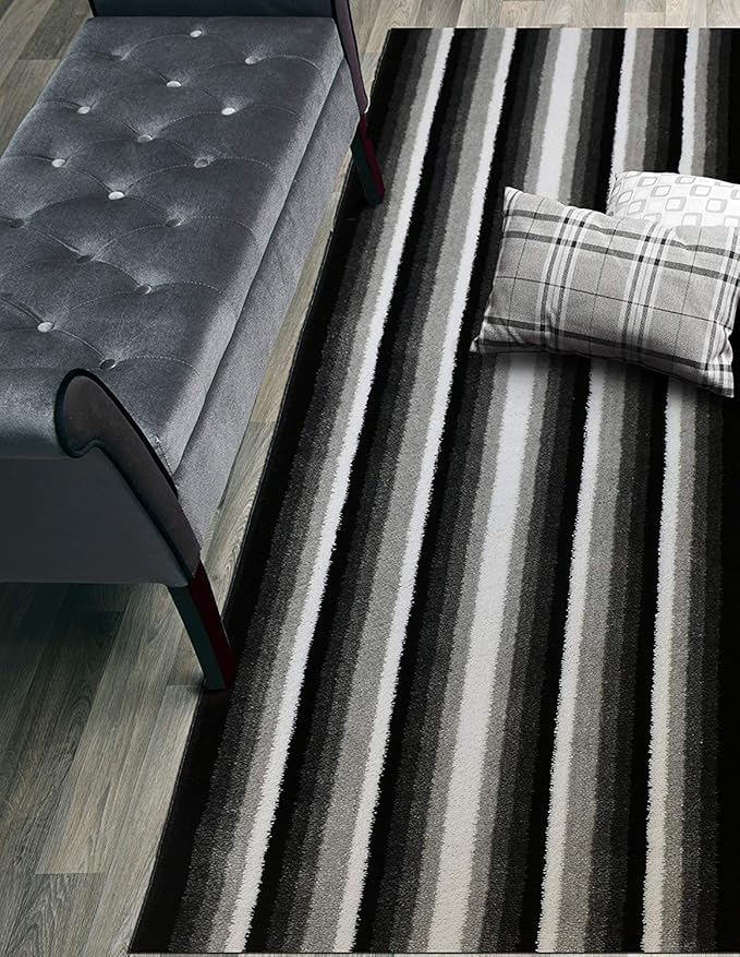 Custom Size Hallway Runner Rug, Slip Resistant, 26 Inch Wide X Your Choice of Length, Stripes Black, 26 Inch X 6 feet