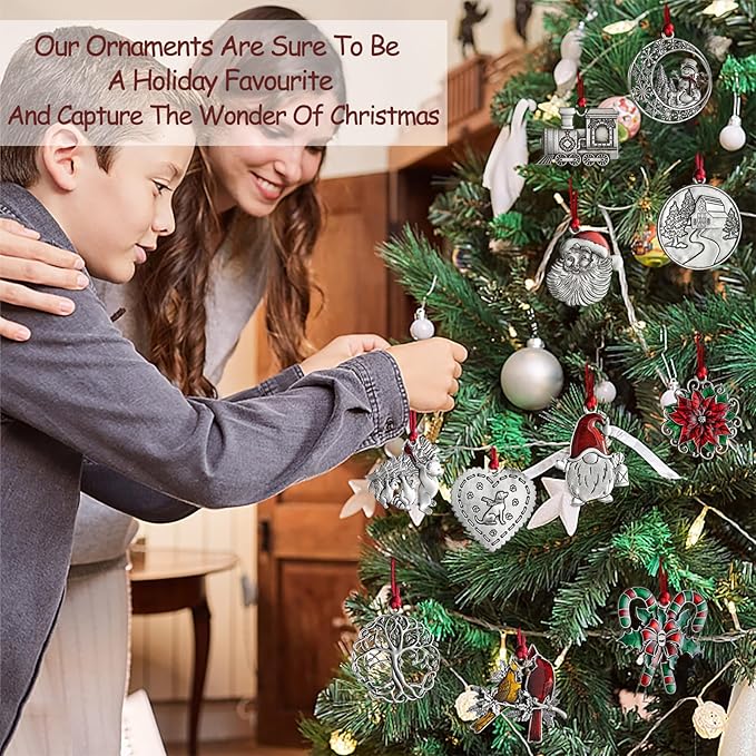 Christmas Ornaments, 2025 Solid Pewter Christmas Tree Ornament Handcrafted Metal DIY Hanging Craft Collectibles for Xmas Trees Home Party Party Gifts (Train)