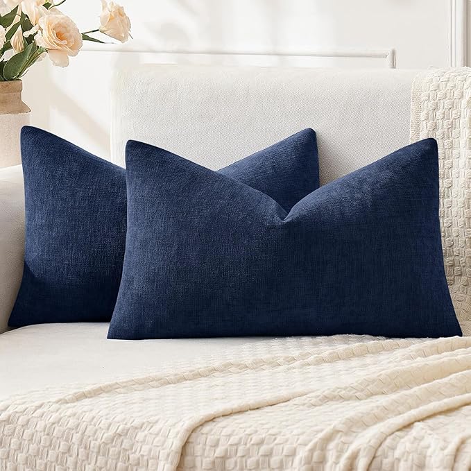 MIULEE Dusty Blue Couch Pillow Covers 12x20 Inch, Set of 2 Soft Chenille Decorative Lumbar Throw Pillow Covers Farmhouse for Sofa Living Room Bed