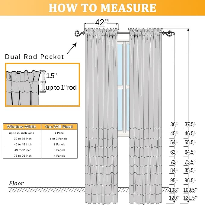 Gwine Sheer Curtains 2 Panels Set for Living Room, Rod Pocket Voile Lightweight Bedroom Curtains, White Light Filtering Solid Window Sheer Panels, Each 42" Wx78 L
