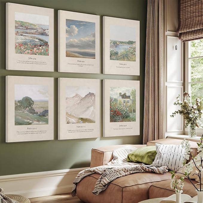 Christian Scripture Wall Art Set of 6 Bible Verse Canvas Wall Decor Psalm 23 Wall Art Religious Pictures Vintage Prints Christian Artwork Bible Verse Poster for Living Room 12x16 Inch Ready to Hang