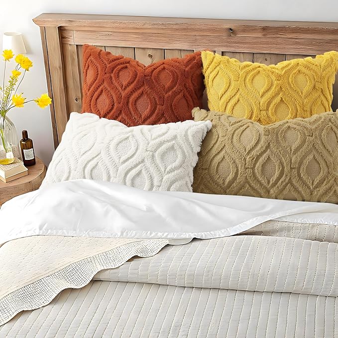 decorUhome Throw Pillow Covers 16x16 Inch Set of 2, Soft Plush Faux Wool Rust Solid Couch Pillow Covers, Accent Farmhouse Neutral Square Pillow Cases for Sofa Bed Living Room