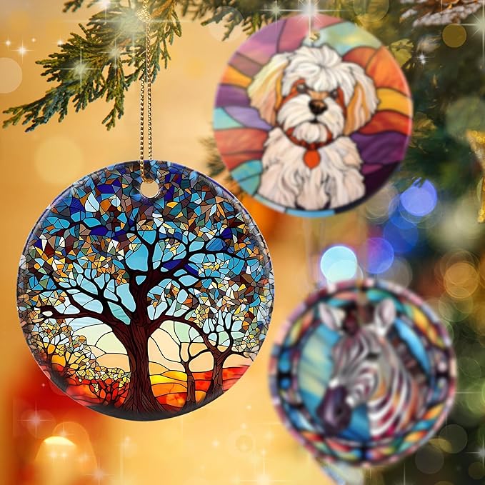 Tree of Life Ornament, 2.8" Ceramic Christmas Keepsake Ornaments, Holiday Decor Gifts