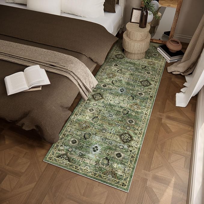 Washable Runners for Hallways Kitchen Rugs: 2'6"x8' Runner Rug Stain Resistant Non Slip Low Pile Soft Carpet Runners for Hallways Bedroom Kitchen Entryway Indoor Laundry Room Farmhouse
