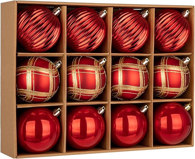 12 Pcs Christmas Ball Ornaments 3.15'' Shatterproof Plastic Hanging Balls Christmas Tree Decoration Ornaments for Xmas Holiday Party Wedding Decor - Red
