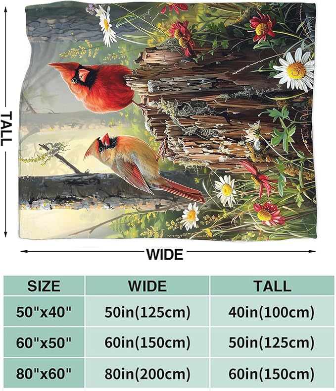 Tijuboni Cardinal Bird Throw Blanket Cardinal Gifts for Girls Boys Women Men Kids Adults Soft Flannel Fleece Blanket for Couch Sofa Bed Home Decor 60"x80"