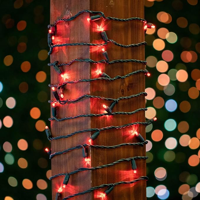 Novelty Lights 25 Feet 50 LED True Twinkle Red Outdoor Christmas String, 100% Twinkle 5mm LED Lights on Green Wire, Commercial Grade UL Listed, Connectable End to End