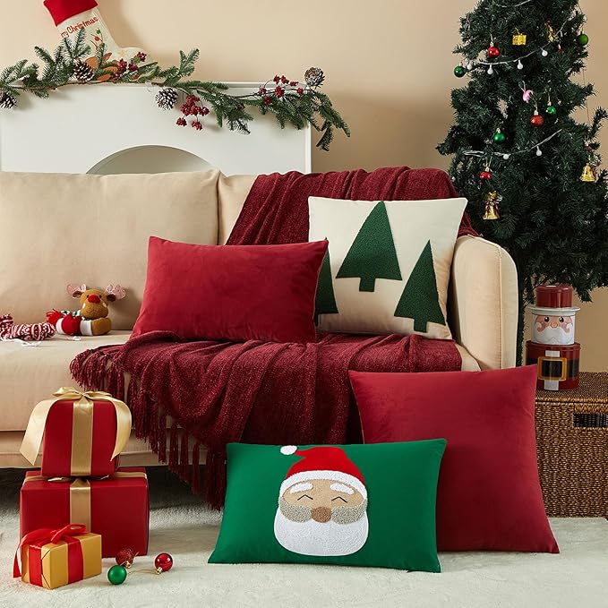 JUSPURBET Throw Pillow Covers Set of 2 Decorative Velvet Pillow Covers for Couch Sofa Bed Soft Euro Cushion Covers Cases with Invisible Zipper for Living Room Home Decor 28x28 inch,Burgundy