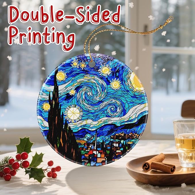 Artistic Starry Night Christmas Ornaments: Christmas Tree Decorations & Holiday Ornaments – Holiday Presents, Gift Ideas for Friends, Coworker, Family, Art Lover, and Van Gogh Fan