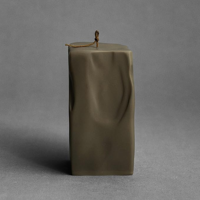 LAWA Raw Block Candle - Beautiful Handmade Pillar Scented Soy Wax Elegant Aesthetic Candle Housewarming Gift Home Room Shelf Decor Idea (Earthy Green, Large)