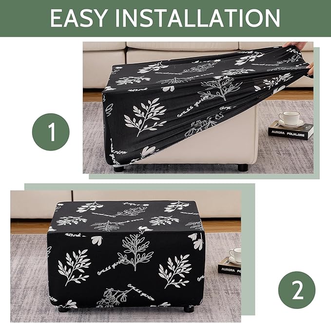 HAOYONG Ottoman Cover Rectangle Printed, Stretch Footstool Slipcover Soft Fabric Protector for Rectangular Ottoman in Living Room or Bedroom Washable X-Large