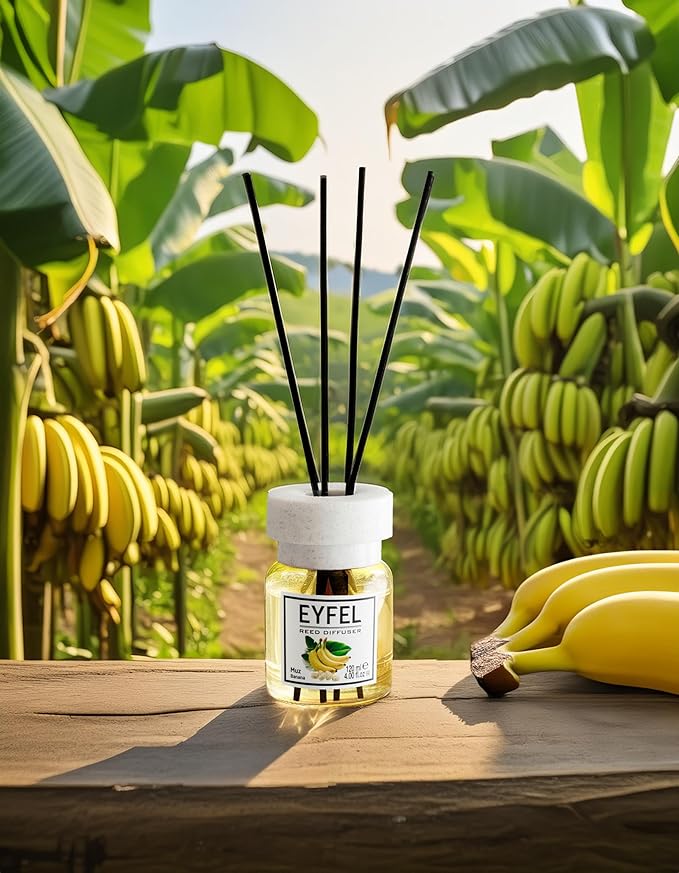 EYFEL Banana Reed Diffuser Set - 4.05 fl oz Oil Diffuser Sticks, Scented Sticks for Home & Bathroom Decor