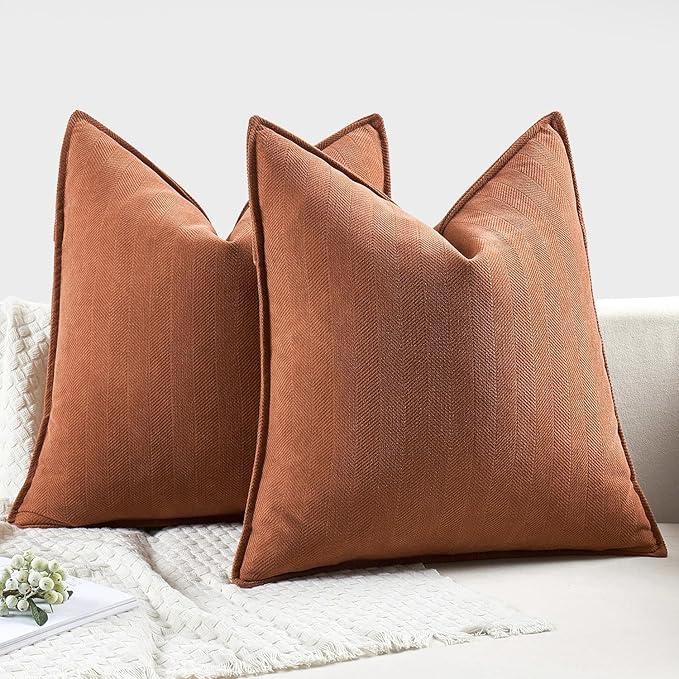 MIULEE Pack of 2 Burnt Orange Decorative Pillow Covers 16x16 Inch Soft Chenille Luxurious Couch Throw Pillows Farmhouse Cushion Covers with Elegant Design for Sofa Bedroom Living Room Home Decor