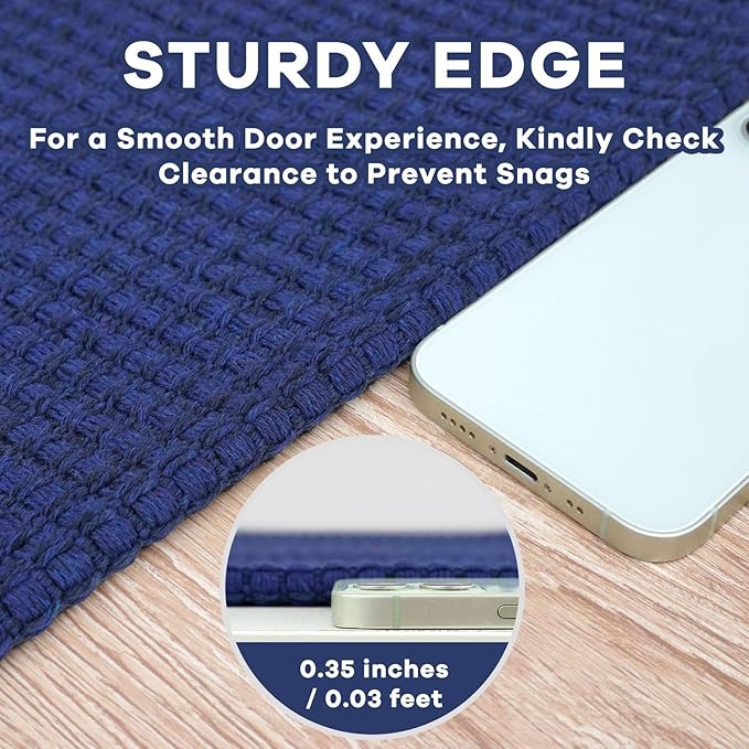 EARTHALL Woven Area Rug 2x3 Ft Washable Rugs for Entryway Braided Non Slip Throw Rugs Door Mat Indoor Outdoor Entrance Small Cotton Woven Carpet for Kitchen Foyer Front Door, Royal Blue/Navy