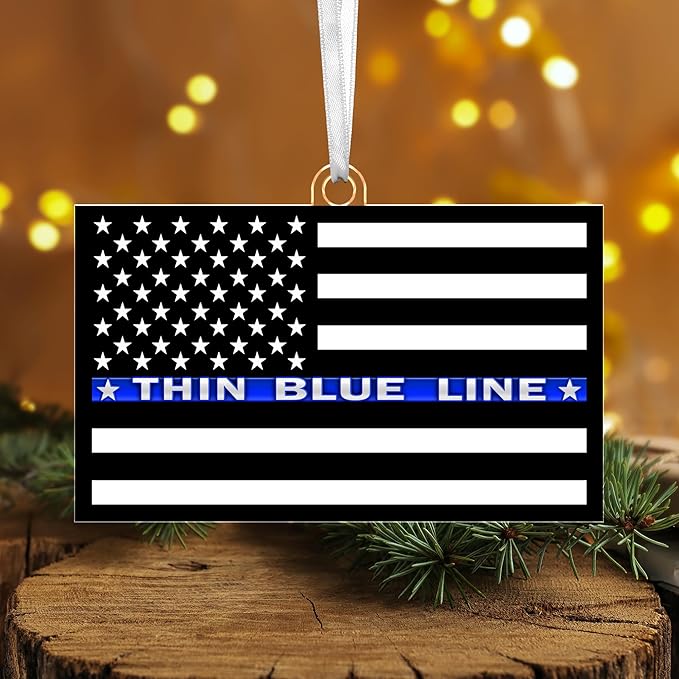 FLAGWIX Police Christmas Ornaments - Thin Blue Line Acrylic Christmas Ornaments 2025 for Tree Decorations - Police Gifts for Men Women, Inspirational Cop Gifts for Men Dad Grandpa