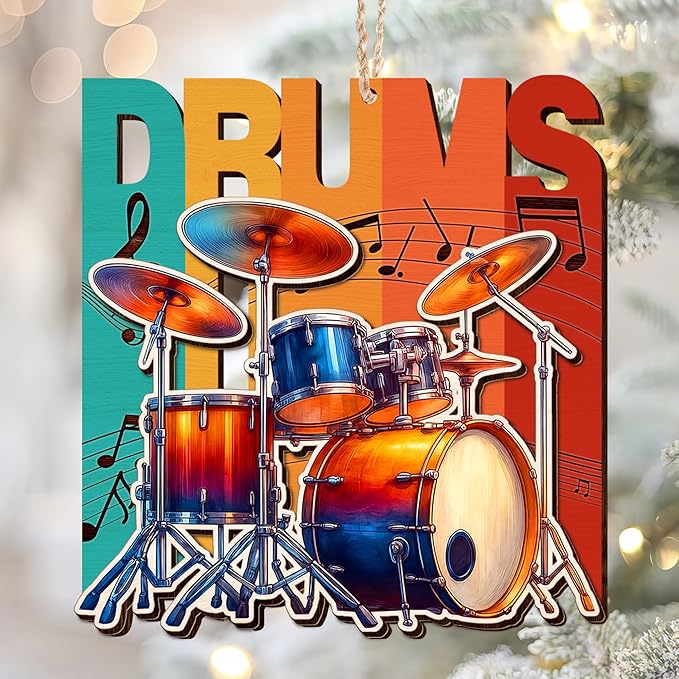 GEEMBI Drum Ornaments for Christmas Tree - Wooden Drum Christmas Ornaments 2025 for Tree Decorations - Music Teacher Drummer Gifts for Musicians Friends, Music Ornaments, Stocking Stuffers Ornament