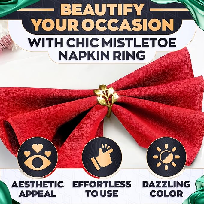 Gold Napkin Rings Set of 20 - Valentine Napkin Rings Fits Various Napkins Styles, Elegant Gold Leaf Design for Dinner Parties, Special Events, Holidays & Valentine Table Decor, as Gifts for Hosts