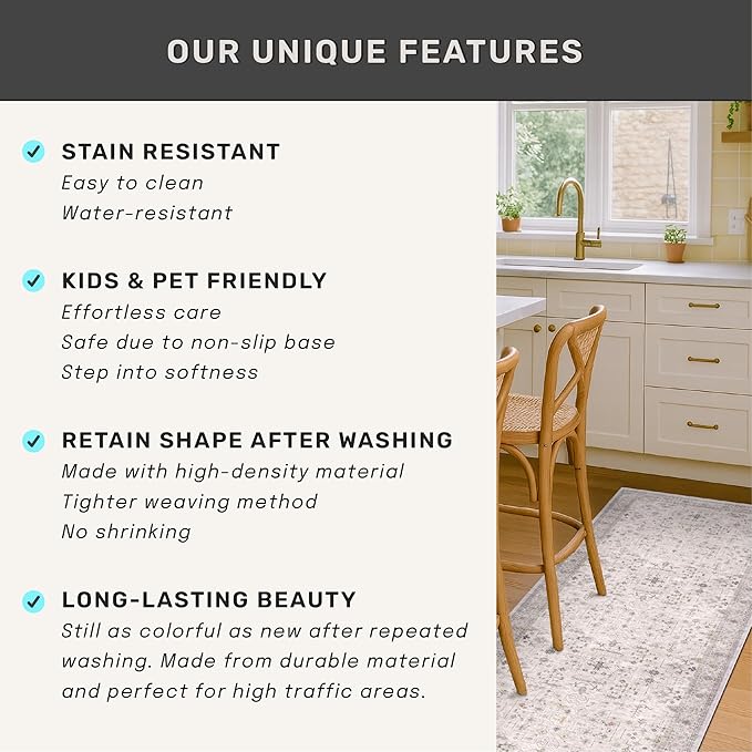 Boho Light Grey Living Room Rug 9x12 - Modern Vintage Eclectic Floral Pastel Neutral Taupe, Washable Low Pile Non-Slip Extra Large Area Rugs for Dining Under Table Bedroom