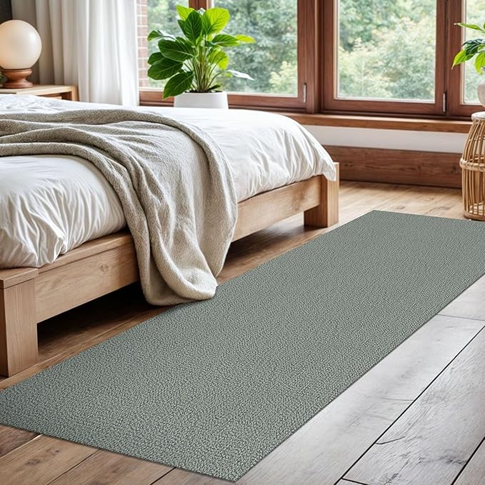 EARTHALL Washable Runner Rug 2x7 Ft Non Slip Runners for Hallways Cotton Rubber Backed Kitchen Runner Braided Indoor Floor Carpet Runners for Entryway, Hallway, Kitchen, Bedroom, Green/Grey