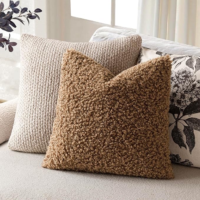 Foindtower 2 Pieces 26x26 Inch Dark Bronze, Faux Fur Throw Pillow Cover Accent Sherpa Furry Pillow Covers Fuzzy Soft Pillowcases Cozy Sheepskin Decorative Fleece Cushion Case for Bed Couch Living Room