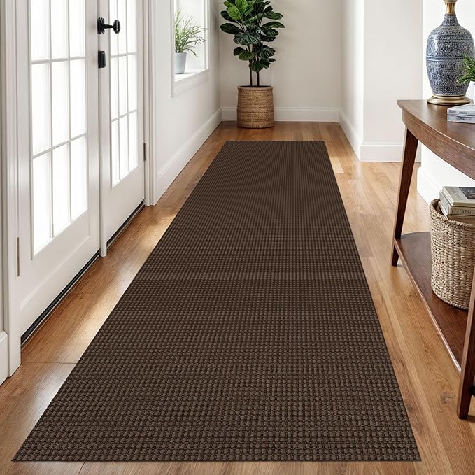Braided Runner Rug 2.6x10 Ft Washable Runners for Hallways Non Slip Rubber Backed Kitchen Runners Cotton Long Entryway Runner Indoor, Woven Carpet for Hall Kitchen Entryway, Brown