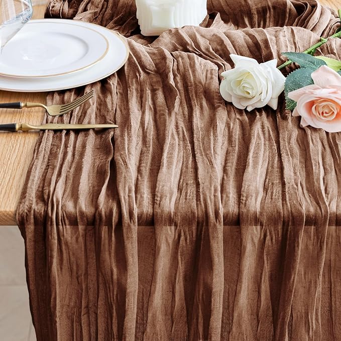 Wokceer Cheesecloth Table Runner Thanksgiving Brown 10FT Boho Gauze Fall Cheese Cloth Table Runner for Party Long Rustic Sheer Table Runners for Baby Bridal Shower Wedding Easter Table Decor