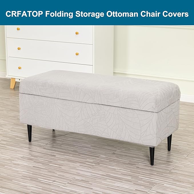 CRFATOP Waterproof Jacquard Ottoman Stool Cover Stretch Folding Storage Footstool Bench Slipcovers Upholstered Foot Chest Chair Covers Washable Entryway Furniture Protector,S,Light Grey