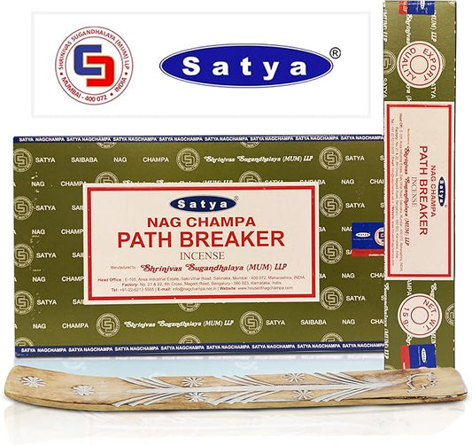 Satya Path Breaker Incense Sticks 180 gm (15GM X 12 Pack) from Satya Mumbai and Raajsee Incense Sticks Holder Bundle, Free from Chemicals,Natural Insenses