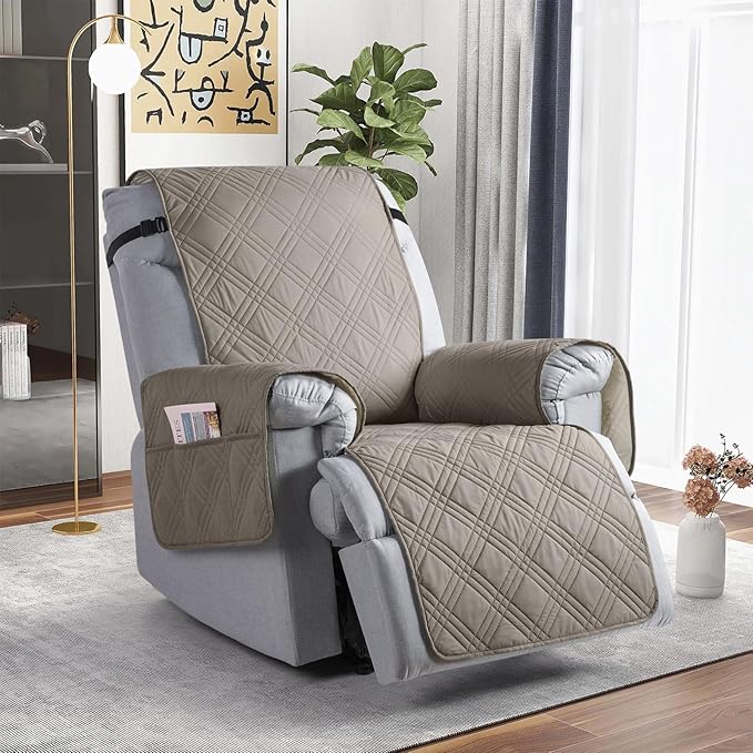 TAOCOCO 100% Waterproof Recliner Chair Cover Stay in Place, Recliner Covers for Small Recliner Chair with Pocket, Reclining Chair Cover Furniture Protector for Kids, Pets(20'', Light Brown)