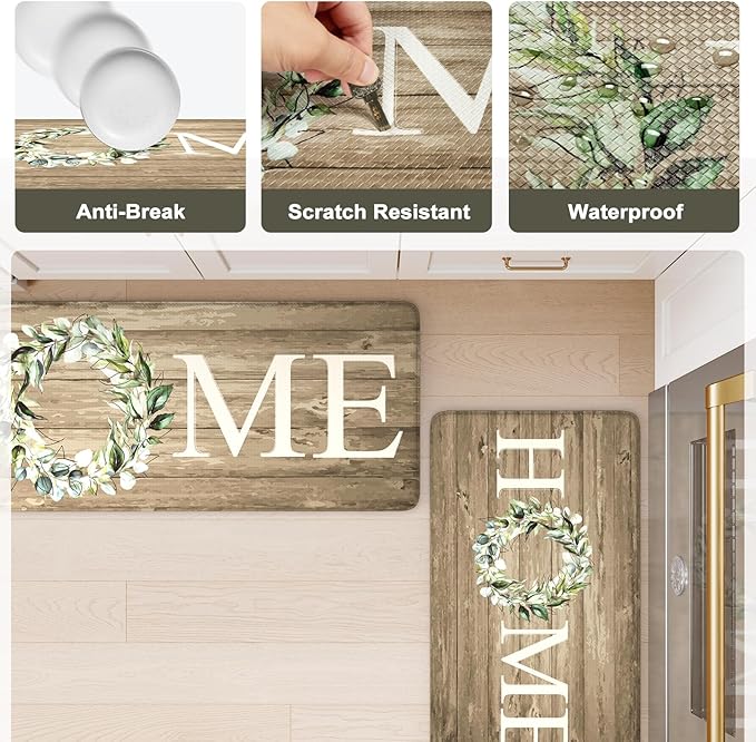 KIMODE Kitchen Mats Cushioned Anti Fatigue, Farmhouse Kitchen Rugs, Kitchen mats for Floor 2 Piece, Comfort Padded Kitchen Floor Mats for Sink, Laundry, Office, Desk Khaki 17"x59"+17"x29"