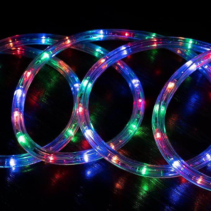 WYZworks 108LEDs, 10ft LED Outside Rope Lights, Waterproof Permanent Outdoor ETL Certified Connectable Clear Tube, Christmas Palm Tree Holiday Decorative Landscape Patio Accent Lighting - Colorful