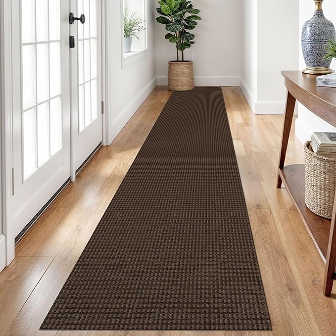 Braided Runner Rug 2x12 Ft Washable Runners for Hallways Non Slip Rubber Backed Kitchen Runners Cotton Extra Long Entryway Runner Indoor, Woven Carpet for Hall Entryway, Brown